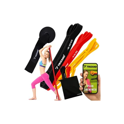 Set 3 benzi fitness si carlig, rezistenta 2-30 kg, grosime 4 mm, husa depozitare