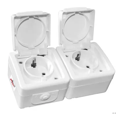Aparataj PT IP54 priza dubla schuko cu capac 16A - alb