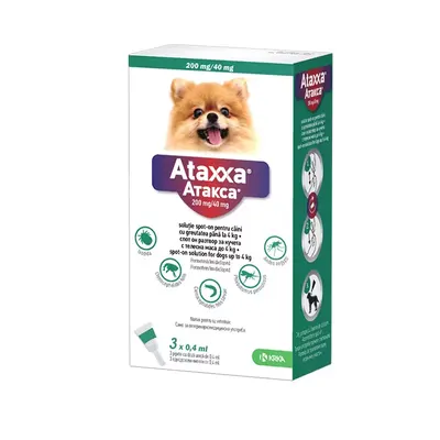 Ataxxa Dog, pipete antiparazitare pentru caini de talie foarte mica, <4 kg/ 3 pipete