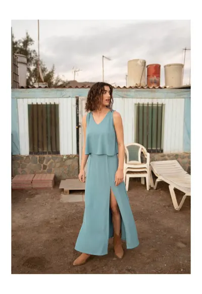 Rochie maxi cu volane - Albastru