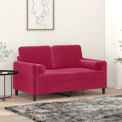 vidaXL Perne decorative, 2 buc., roșu vin, Ø15x50 cm, catifea
