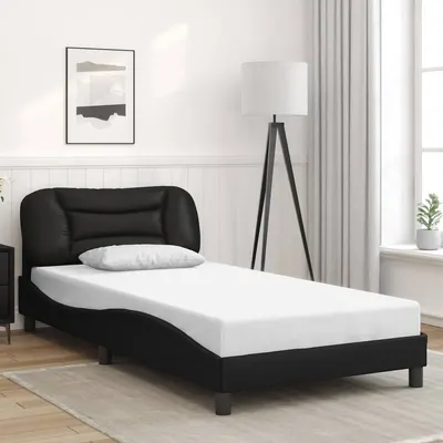 vidaXL Cadru de pat fără saltea, Hvar, negru, 100x200 cm, piele ecologică