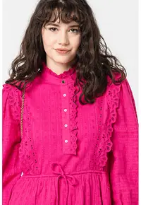 Rochie de bumbac organic cu broderie Sangallo - Fucsia