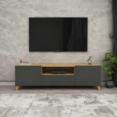 Comoda TV living 60 x 31,8 x 44,8 cm cm, 2 usi rabatabile soft-close, PAL melaminat 18 mm clasa E1, stil scandinav