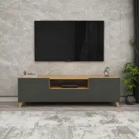 Comoda TV living 60 x 31,8 x 44,8 cm cm, 2 usi rabatabile soft-close, PAL melaminat 18 mm clasa E1, stil scandinav
