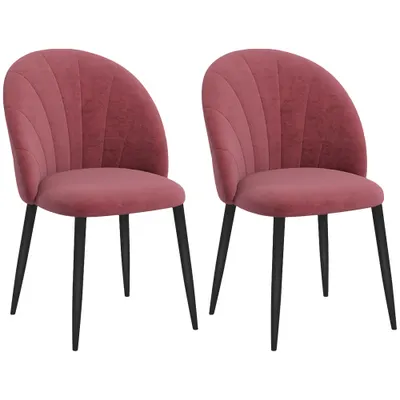 Homcom Set 2 Scaune de Sufragerie din Catifea, Capitonate, Elegante pentru Salon, 52x54x79 cm, Roșu | Aosom Romania