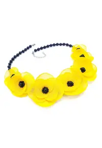 Colier elegant cu perle Swarovski si flori - culoarea galben si negru - Zia Fashion