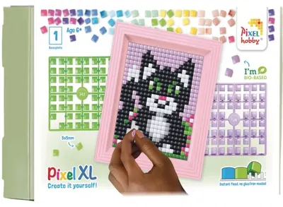 Mozaic cu ramă și pixeli Pixelhobby - Pisică neagră, XL