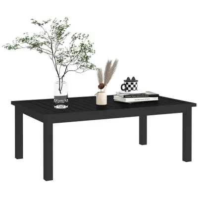 Outsunny Masă de cafea rectangulară blat cu lamele pentru interior și exterior din aluminiu, 100 x 60 x 37 cm, negru | Aosom Romania