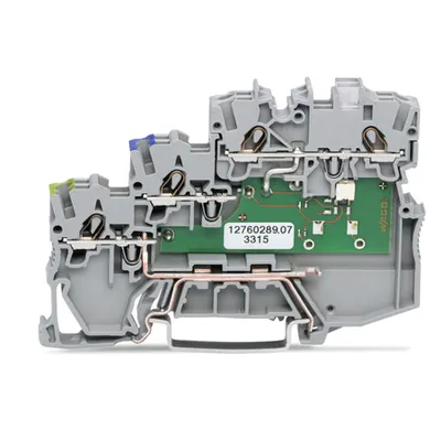 3-conductor actuator supply terminal block; LED (yellow); for PNP-(high-side) switching actuators; with ground contact; 1 mm²; Push-in CAGE CLAMP®; 1,00 mm²; gray