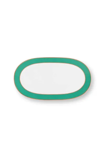 Platou oval, din porțelan, colecția Pip Chique, Gold-Green, 28x16x2cm, Pip Studio
