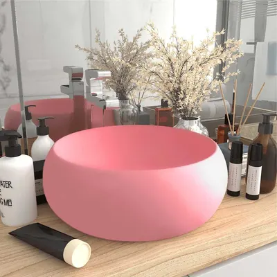 vidaXL Chiuvetă de baie lux roz mat 40x15 cm ceramică rotund