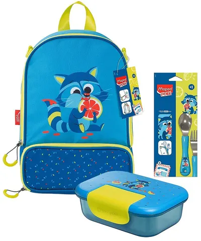 Set de geantă termoizolantă, cutie și tacâmuri pentru mâncare Maped Picnik Miniz - Raccoon