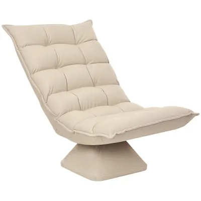 HOMCOM Fotoliu Relax Rotativ 360° cu Spătar Reglabil în 5 Poziții, Fotoliu de Podea cu Șezut Căptușit Gros în Material Textil cu Aspect de In, pentru Living, Lectură, 62x70x95 cm, Bej | Aosom Romania