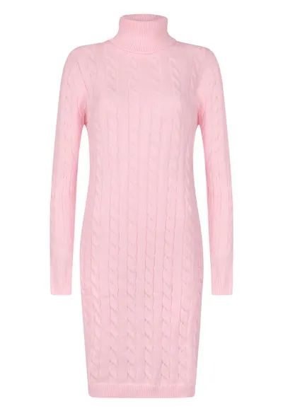 Rochie-pulover cu model torsade - Roz deschis