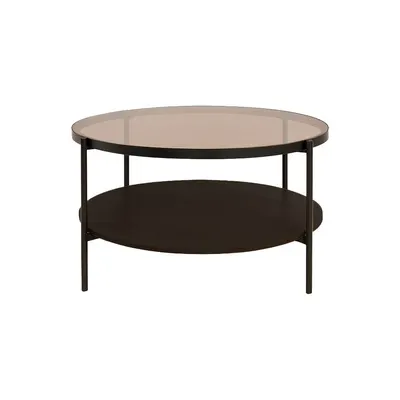 Măsuță de cafea maro rotundă cu blat din sticlă ø 84 cm Hassel – Unique Furniture