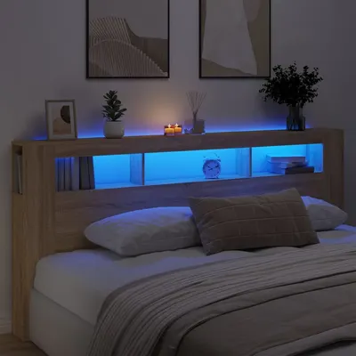 Gossi tablie de pat cu led, stejar sonoma, 220x18,5x103,5 cm, lemn