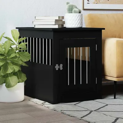 vidaXL Ladă pentru câini, negru, 55x75x65 cm, lemn compozit
