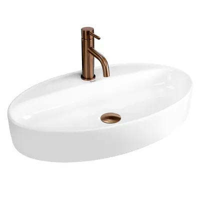 Lavoar cu montare pe blat 61 cm, alb lucios, oval, Rea Nastazja