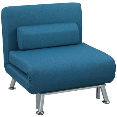 HOMCOM Fotoliu pliabil cu funcție de pat, fotoliu de relaxare pliabil cu aspect de in, spătar reglabil, 75 x 70 x 75 cm, Albastru | Aosom Romania