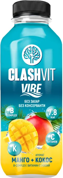 Apă cu vitamine ClashVit Vibe, Mango și Nucă de Cocos, 475 ml