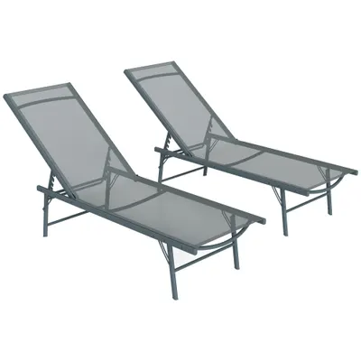 Outsunny Set de 2 șezlonguri pliabile textilenă transat grădină exterior reglabil 54 x 164 x 84 cm gri deschis | Aosom Romania