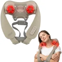 Aparat de masaj cervical iHunt SPA SmartNeck Air 3D, Electrostimulare EMS TENS, Compresie inteligenta, Functie incalzire, Portabil, Reincarcabil