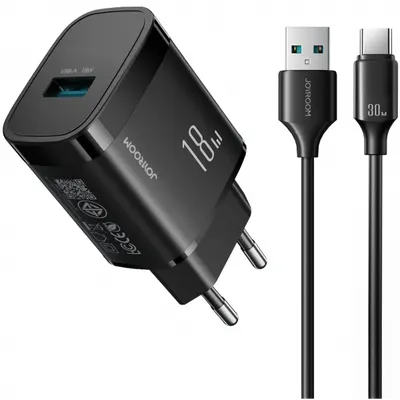 Incarcator Retea Cu Cablu USB-C Joyroom JR-TF4, 18W, 3A, 1 x USB-A, Negru