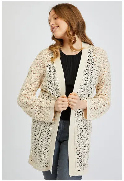 Cardigan crosetat fara inchidere - Bej deschis