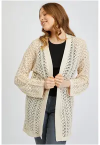 Cardigan crosetat fara inchidere - Bej deschis