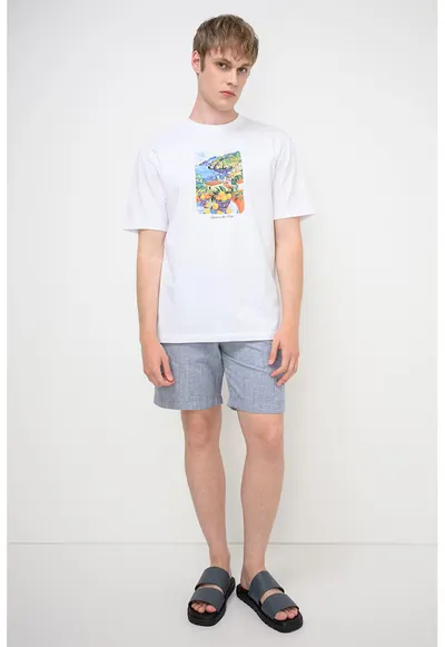 Tricou din bumbac organic Fred Graphic - Portocaliu/Albastru inchis/Alb optic