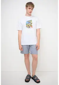 Tricou din bumbac organic Fred Graphic - Portocaliu/Albastru inchis/Alb optic