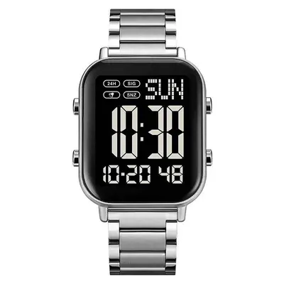 Ceas Bărbați SKMEI 1859 - Digital, Carcasă Neagră, Brățară Inox Argintie, LED, Cronometru, Waterproof