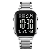 Ceas Bărbați SKMEI 1859 - Digital, Carcasă Neagră, Brățară Inox Argintie, LED, Cronometru, Waterproof