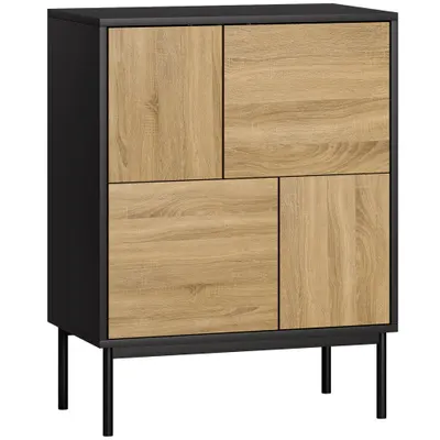 HOMCOM Bufet living mobilier de depozitare dulap de bucătărie uși cu deschidere prin apăsare și 4 compartimente stil modern 60 x 35 x 78 cm, negru | Aosom Romania