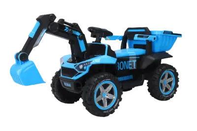 Excavator + bascula electrica Kinderauto Bonet 60W 12V, Telecomanda, culoare Albastra