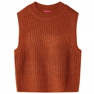Vestă pulover pentru copii tricotată, coniac, 140