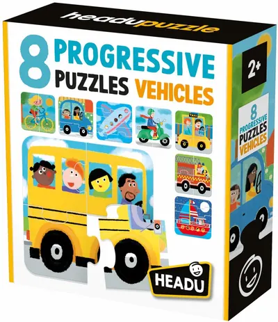 Puzzle progresiv Headu - Vehicule, 8 piese