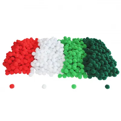 Set pom-pom în culori de Crăciun, 1000 bucăți