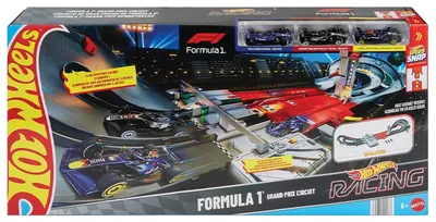Set de joacă Hot Wheels Racing - Grand Prix Track Set, Formula 1, cu 3 mașinuțe, 1:64