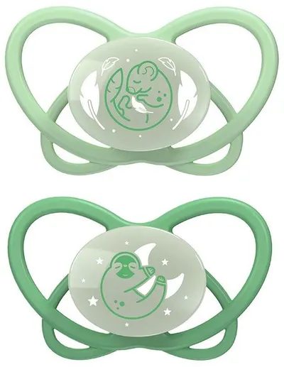 Suzete din silicon NIP Green - Night, 16-32 m, 2 buc, verde