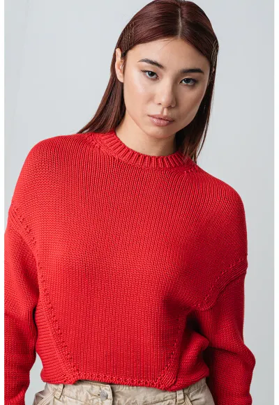 Pulover cu maneci cazute - Rosu vermillion