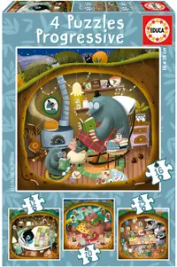 Puzzle Educa 4 în 1 - Povești din pădure