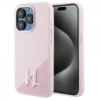 Husa MagSafe pentru Apple iPhone 15 Pro, Karl Lagerfeld, Silicone Shadow Metal Initial, Roz