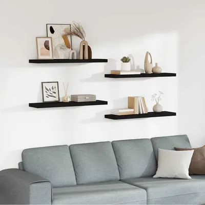 vidaXL Rafturi de perete suspendate 4 buc., negru, 90x23,5x3,8 cm, MDF