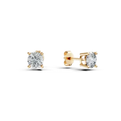 Cercei minimalisti din aur galben cu zirconii solitaire