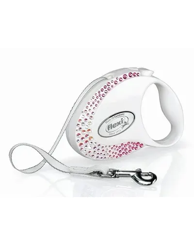 FLEXI Glam S Petite Composition Lesa alba cu banda pentru caini 3 m decorat cu Swarovski
