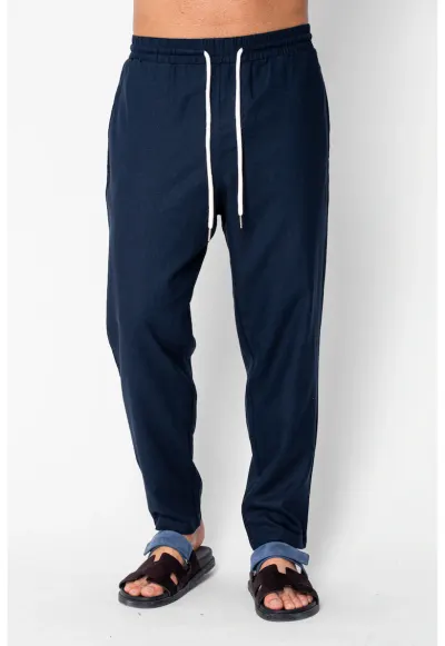 Pantaloni lungi din IN cu snur Navy 21785 - Bleumarin
