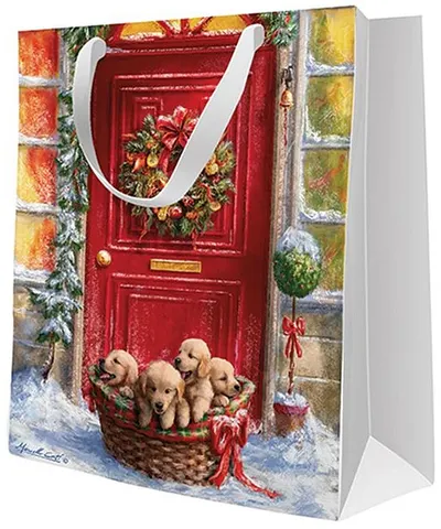 Pungă cadou de Crăciun - Basket With Puppies, 20 х 10 х 25 cm