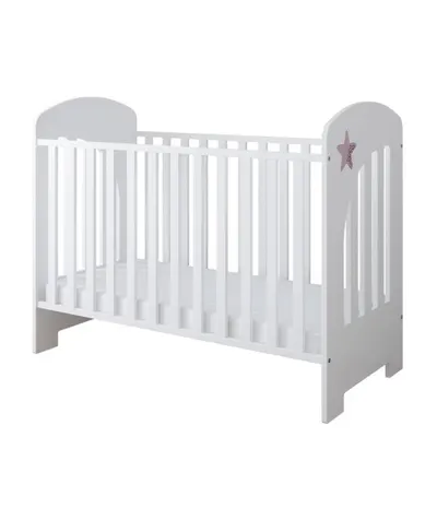 Set Patut din lemn 120x60cm cu somiera reglabila pe 3 nivele de inaltime,margine din silicon pentru protectie dintisori Little Star Pink + Saltea cu husa detasabila 10 cm grosime Nichiduta Cocos Comfort +